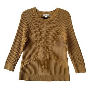 Christopher & Banks Yellow Gold Cable Knit Raglan Sweater S Boho Grandpa Cabin‎